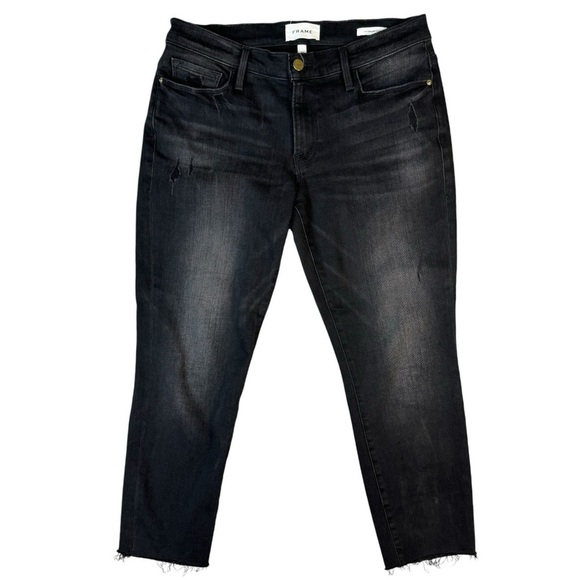 Frame Denim Denim - Frame Le Gracon Crop Gray Black Denim Raw Hem Jeans Womens Size 27